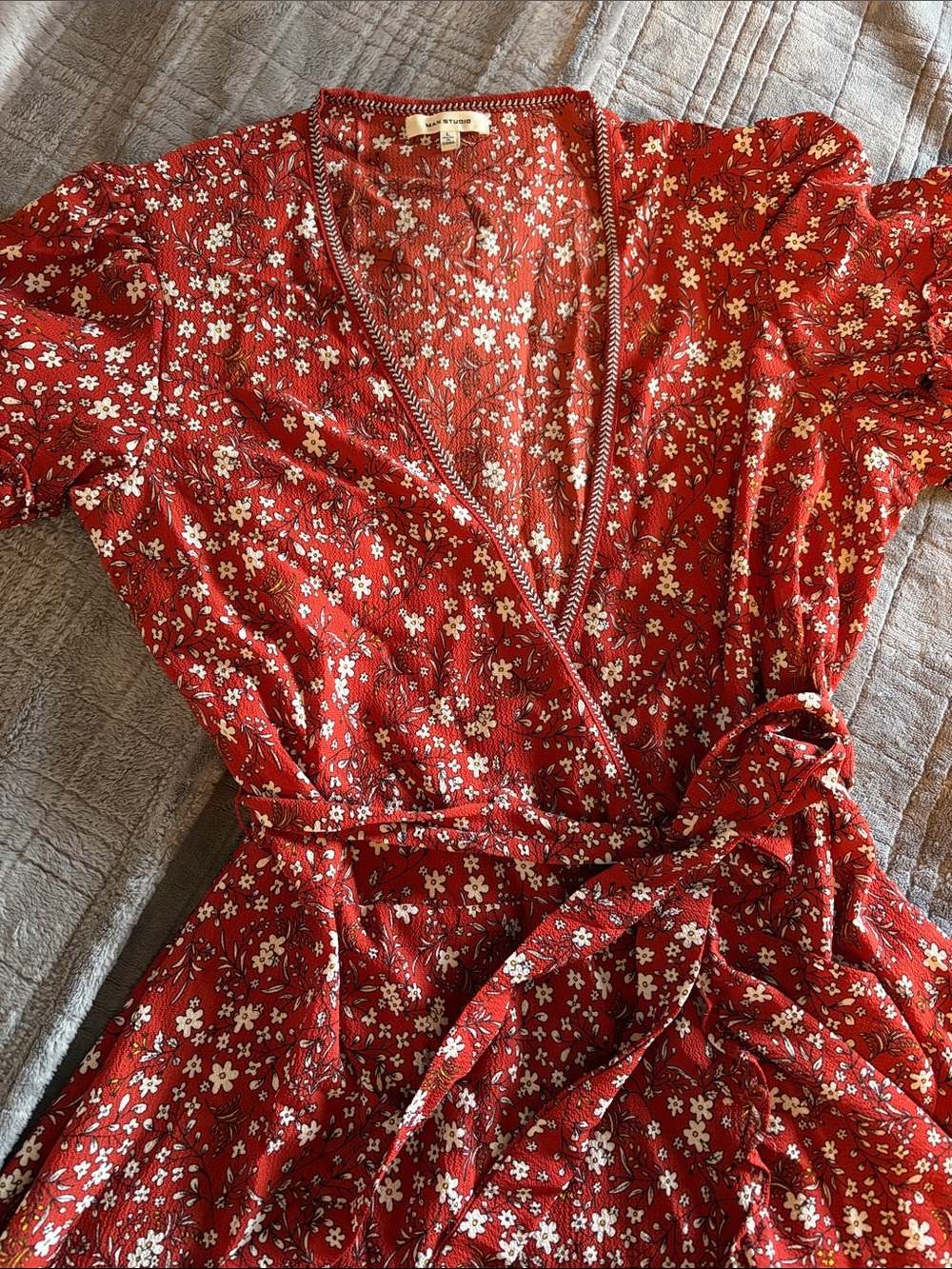 Max Studio Red Floral Wrap Midi Dress - Picture 2 of 6